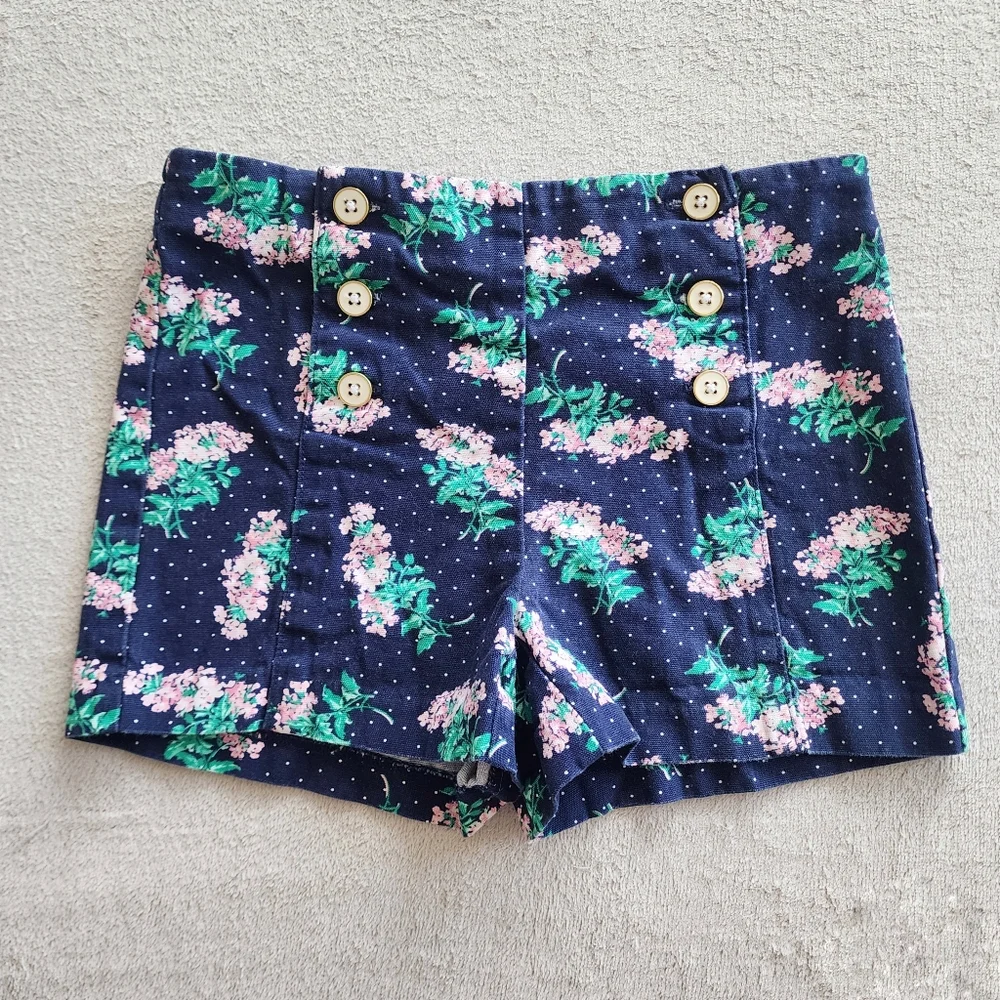 Janie and Jack Cotton Navy Floral Button Front Shorts